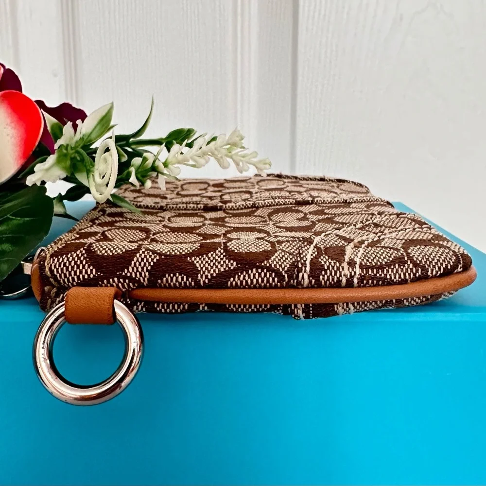 #67 COACH ~ Brown and Cream Monogrammed Patterned Coin/Card Pouch